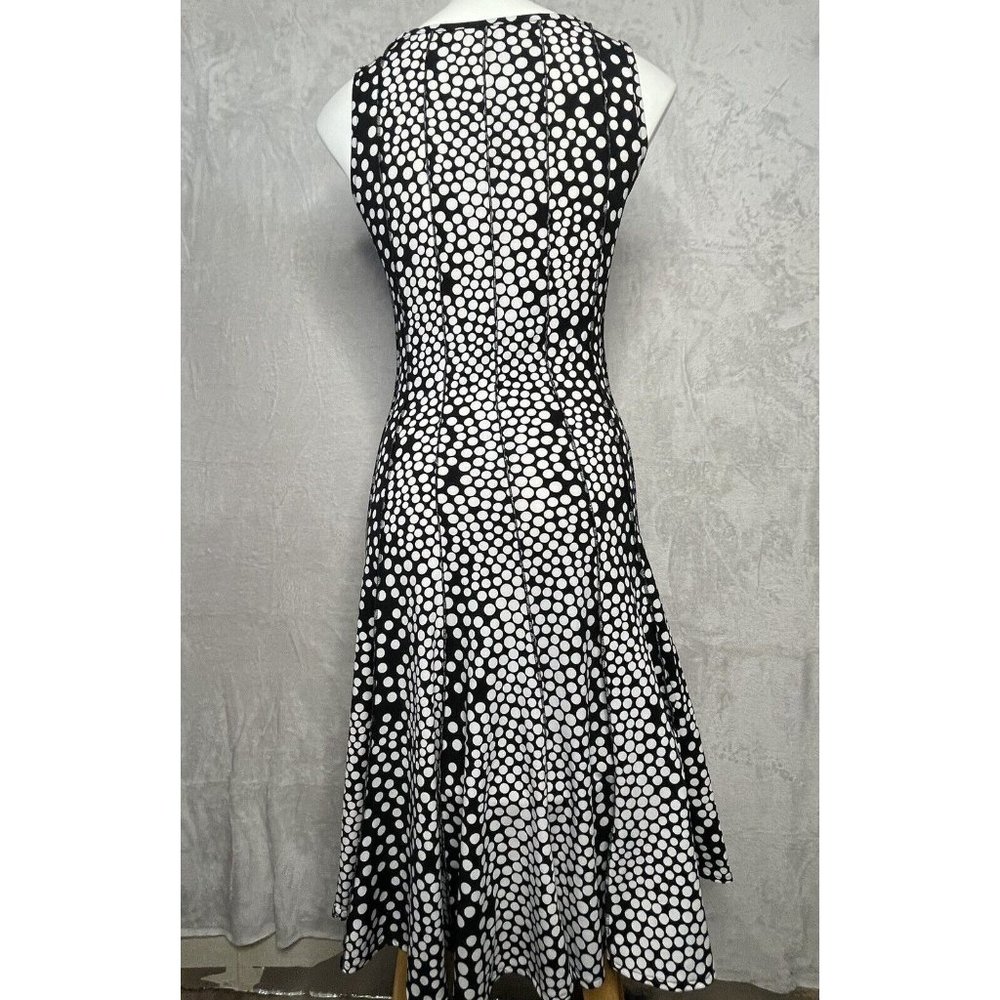 Women's Forever Jersey Knit Sleeveless Fit n Flare Dress Black White Dot Stretch - Picture 3 of 6